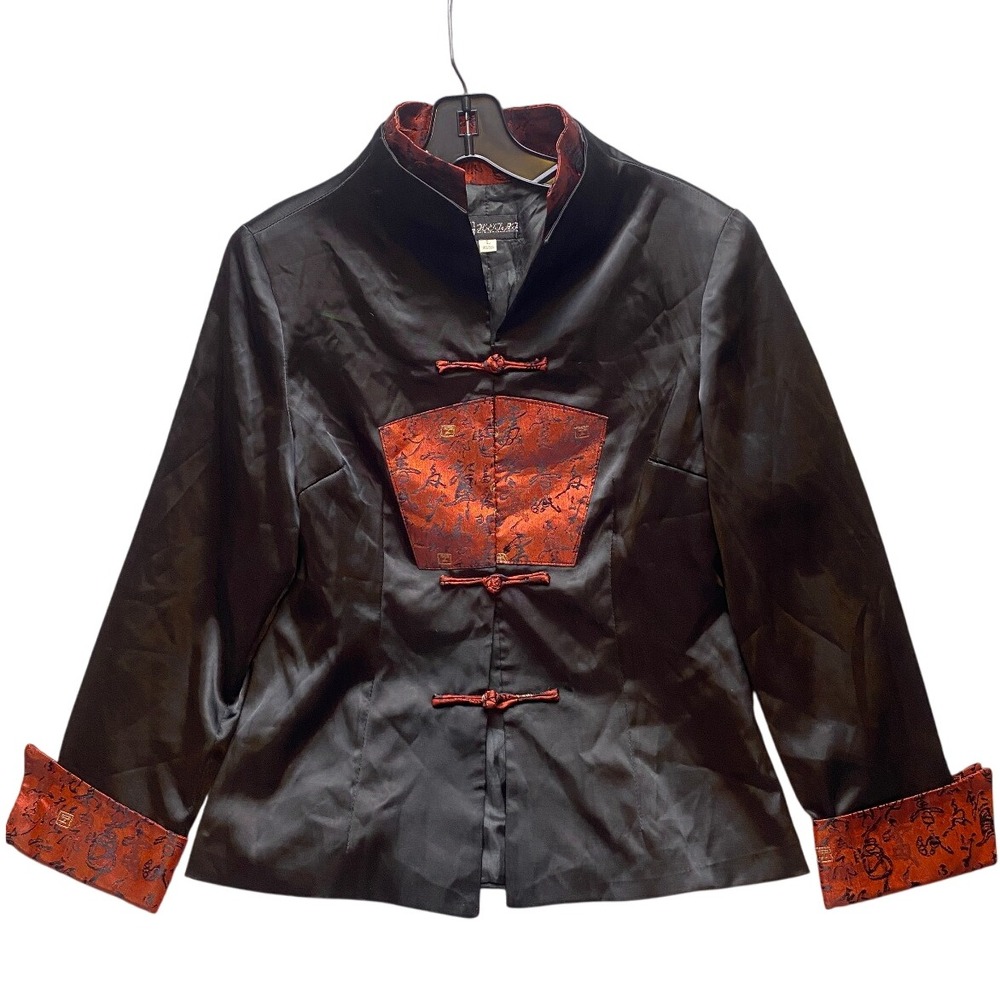 Hetai Shirt Japanese Asian Satin Frog Buttons Red Black‎ Traditional Hong Kong